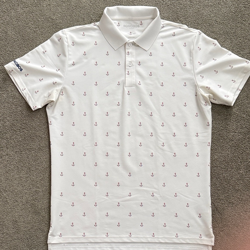 Bonobos White Anchor Print Men's Polo Shirt - M - Slim Fit
